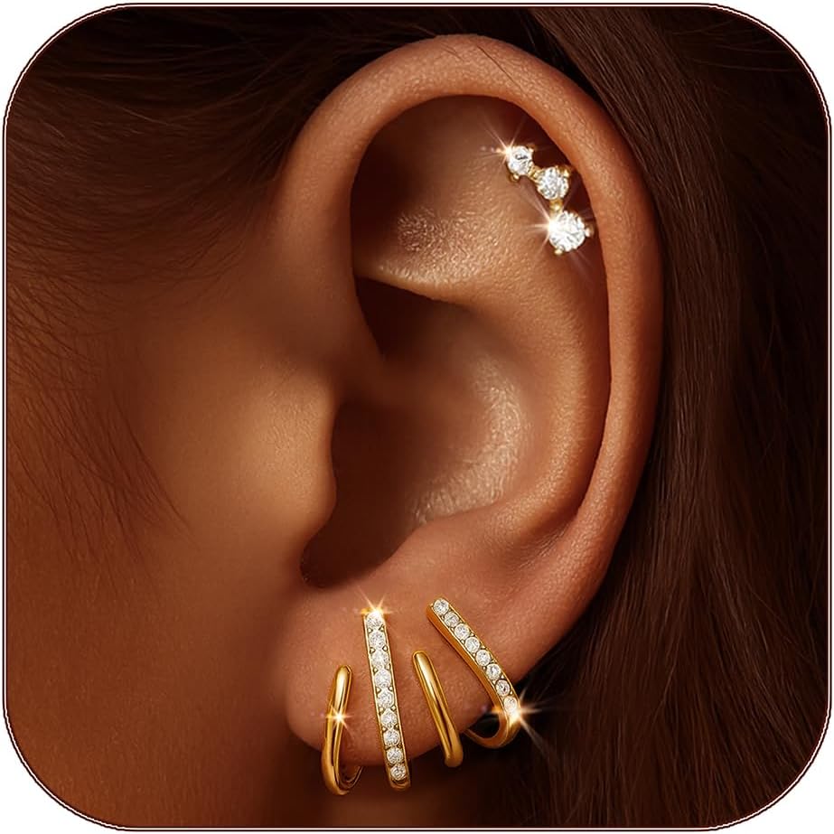 Earrings for Women Trendy 14K Gold Stud Earrings Claw Earring Dainty Simple Minimalist Gold Earring Hypoallergenic Jewelry for Women Gifts